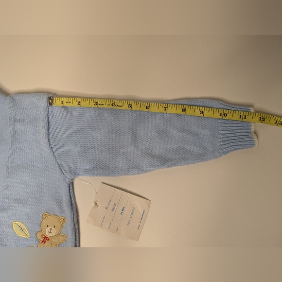 NEW Vintage Baby Kisses 24M Blue Sweater 3 Button Long Sleeve Bear with Football - Picture 10 of 11